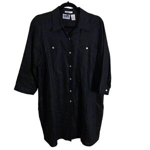 Edward 100% Irish Linen Lagonlook Black 3/4 Sleeve Shirt Dress Tunic Size L